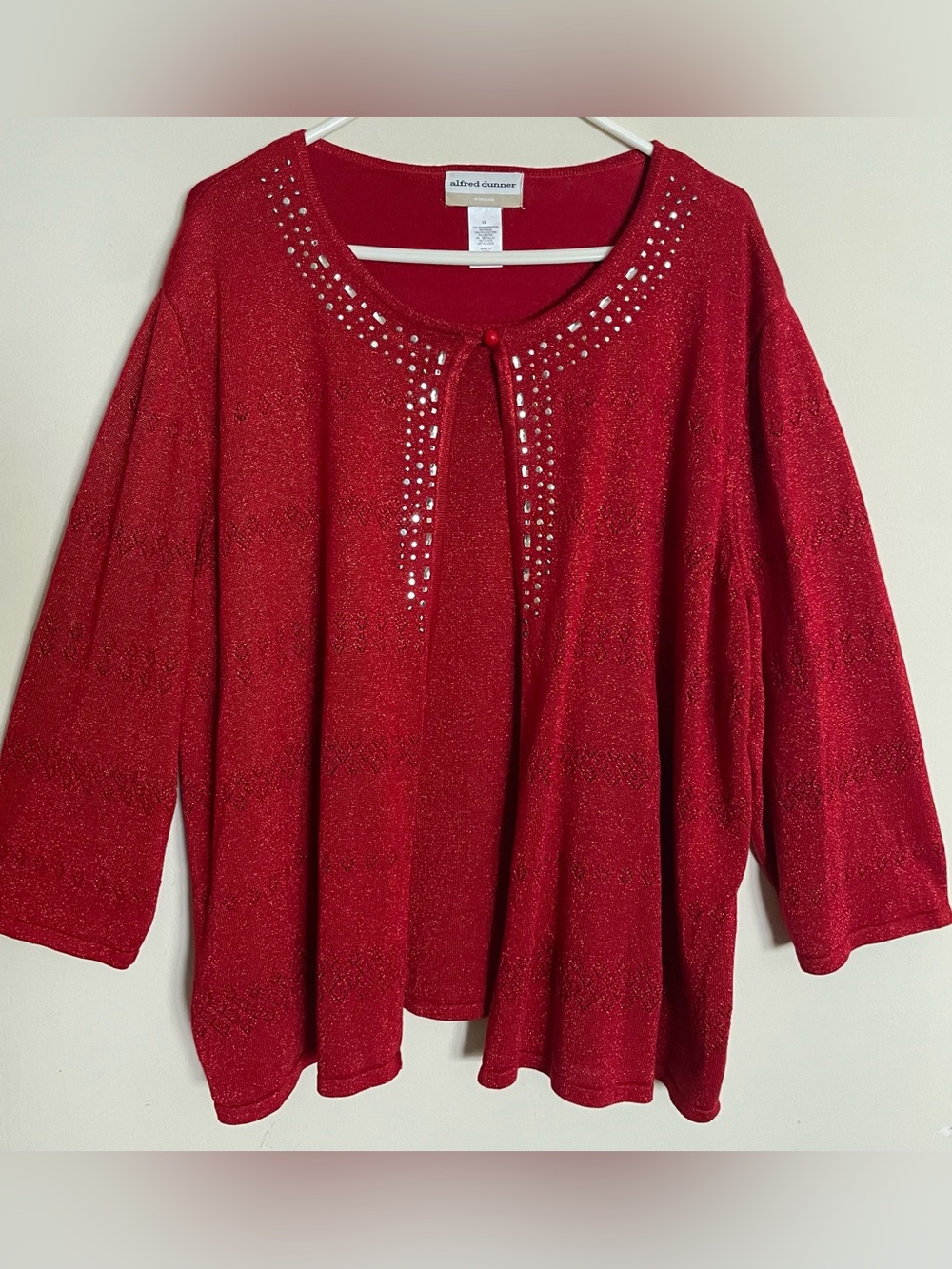 Alfred Dunner Sparkle Ruby Red Layered Cardigan